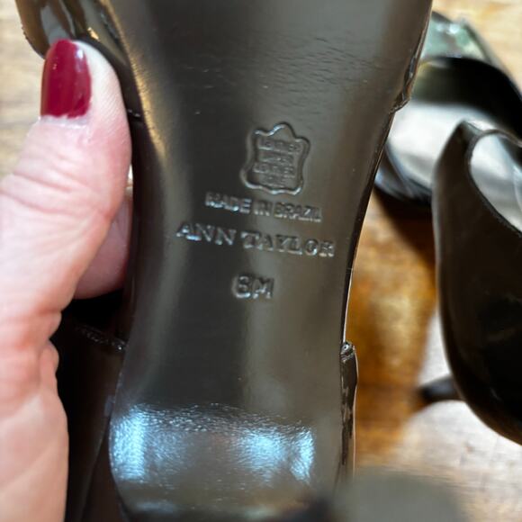 Ann Taylor dark brown/black patent leather platform high heel peep toe shoes 8M - Picture 4 of 11